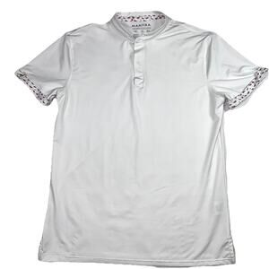 Mantra Catalyst Polo Shirt Henley Size M White Pink Flamingo Trim Performance